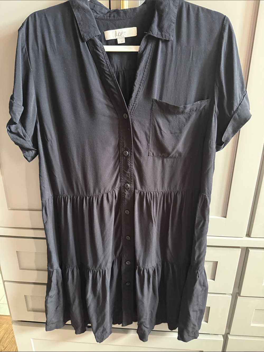LOFT Black Button-Front Tiered Tunic